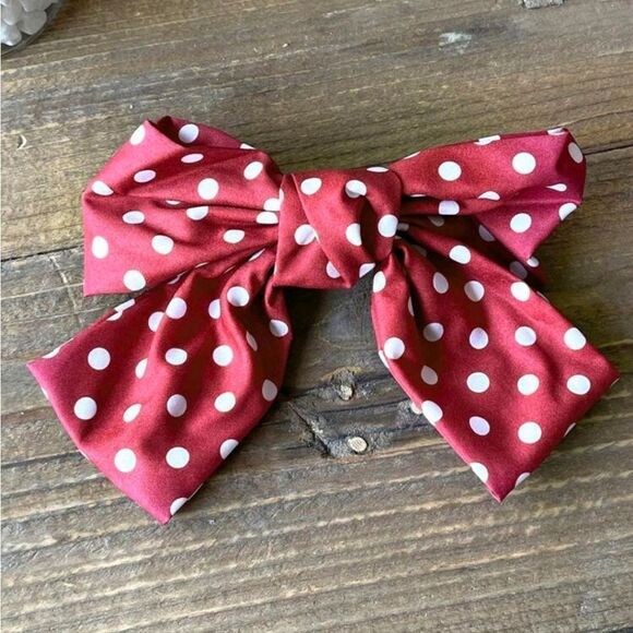 Red Polka Dot Bow Barrette - Picture 1 of 4